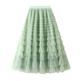 Yarn Lotus Leaf Side Temperament Skirt Women's Dress 2025 Spring And Autumn New Famous Woman Long Dress Thin Cake Skirt