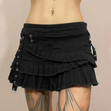 Woherb Street Personality Chicken Eye Low Waist Skirt 2023 Spring / Summer New Hot Girl Style-Outfit