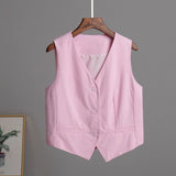 And Linen Vest Vest 2024 Summer New Female Temperament Leisure Sleeveless Single-Breasted Vest Jacket-Outfit