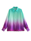 2023 Women Summer Blouses Shirts Tops Fashion Tie Dye Single Breasted Satin Female Casual Elegant Tops Clothing-Outfit