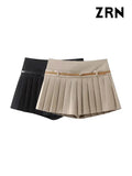 Shorts Skirts for Women, Side Zipper, Mid Waist, Female Skort, Fashion-Outfit