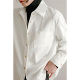 Autumn and Winter Shirts for Women Loose Heavyweight Warm Twill Fleece Top Long Sleeve White Woman Blouse Warm Women's Shirt-Outfit