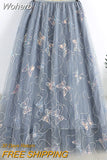 Mid-length Butterfly Sequined Mesh Skirt Women Sweet High Waist Embroidered long Tulle Skirt QT1843-Outfit