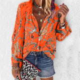 2021 New Fashion Daisy Floral Print Shirts Women V Neck Long Sleeve Button Tops Casual Loose Plus Size