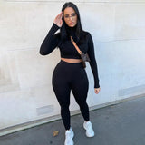 Woherb And Winter New Women's Casual Two-Piece Slim Long Sleeve Sports Suit-Outfit