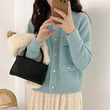 Woherb Autumn And Winter New Korean Version Sweater Coat Female Temperament Sweet College Wind Long Sleeve Knit Cardigan Jacket Female-Outfit