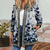 Autumn Winter Fashion Loose Women Folk-custom Print Jacket Coats Casual Retro Long Sleeves Coats Elegant Cardigan