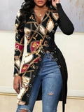 Elegant Printed Zipper Up Full Sleeve Slit Long