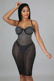Black Sexy Beaded Halter Midi Bodycon