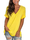 Casual V-neck Short Sleeves Solid Loose