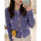 Woherb Autumn And Winter New Korean Version Sweater Coat Female Temperament Sweet College Wind Long Sleeve Knit Cardigan Jacket Female-Outfit