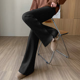 Winter Thick Knitted Women's Wide Leg Pants Side Split Elastic Waist Solid Straight Long Pant 2022 Casual Trouses