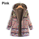 Print Winter Coat Casual PlusSize Fluffy Fleece Cozy Women Coat Warm Long Sleeve Zipper Hooded Female Coat