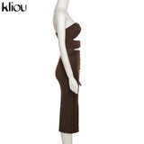 Kliou Draw String Maxi Dress Women Sexy Slash Neck Backless Bodycon Vestido Hot Female Body-shaping Streetwear Summer