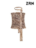 ZRN-Women's Leopard Print Pleated Tulle Bustier Tops, Strapless, Straight Neck, Draped, Female Camis, Sexy Fashion-Outfit