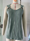 Summer Water Wave Pure Color Sleeveless Metal Ring Loose Vest-Outfit
