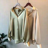 Silk Shirt Vintage Blouse Women Spring 2023 Womens Clothing Sheer Top Woman Overshirt Women Longsleeve Dress Shirt-Outfit