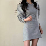 2022 New Fashion Women Solid Grey Sexy Blackless Dresses Elegant Female Long Sleeves Causal Party Club Dresses Female