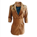 Spring Autumn Women's Sexy V-neck PU Leather Club Mini Dress Streetwear K-POP Style Half Sleeve Vestido With