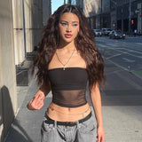 Women Solid Summer Mesh Corset Y2K Tops Women Transparent Crop Top Stretch Tube Top Sexy Cami Tops Streetwear-Outfit