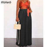 Women Summer Wide Leg Pleated Pants Casual Trousers-Outfit