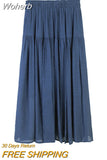 Spring Summer Slub Cotton Linen Midi Length A-Line Skirt Women High Waist Casual Eight Colors Skirt With Big Swing QT1737-Outfit