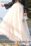 Elastic Waist 3 Layers Mesh Long Tulle Skirt Spring Autumn Elegant Vintage High Waist Ball Gown Gauze Tutu Skirt QT2001-Outfit