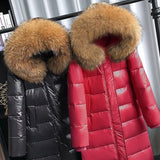 Natural Raccoon Fur Collar Hooded Winter Down Jacket Women 90% White Duck Down Thick Warm Park Female Long Snow