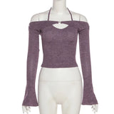 Woherb 2023 New Women's Solid Color T-Shirt Hanging Neck Fashion Slim Back Sexy Vest Suit Women-Outfit