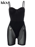 Kliou Mesh Midnight Two Piece Set Women Solid Hot Strapless Body-Shaping Bodysuits+High Waist See Through Short Short