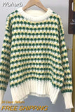 Women Sweater O Neck Pullover Chic Thicken Striped Sweaters Winter Clothes Sweet Jumper Leisure Loose Knitwear-Outfit
