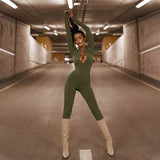 Autumn Hollow Out Black Jumpsuits Women Green Long Sleeve Bodycon Jumpsuit Winter One Piece Sexy Club Outfits For