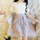 Summer Korean Lace Patchwork Embroidery Women Dress Slim Female Fairy
