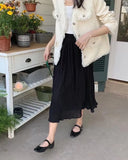 Women Spring Summer Chiffon Pleated Skirt Elegant High Waist Mid-length Solid Color Long A-line Skirt QT2041-Outfit
