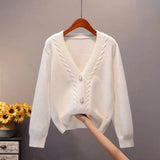 Cardigan Women Autumn New V Neck Pearl Single Breasted Loose Short Thicken Sweater Sweet Long Sleeve Knitted Top
