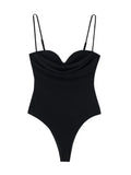 Women Fashion With Sweetheart Neck Draped Bodysuits Vintage Backless Zipper Thin Straps Female Playsuits Mujer-Outfit