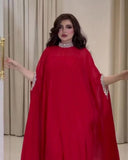 Woherb Middle East Summer New Chiffon Sequins Splicing Half High Collar Casual Women's Big Skirt Women-Outfit