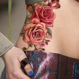 Pink Bloom Rose Water Transfer Fake Tattoo Stickers Women Body Chest Art Temporary Waist Bracelet Flash Tatoos Flower For