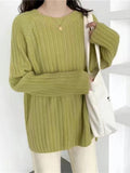 Winter Korean Fashion Long-sleeved Tops Solid Colorsweater Women Oversized Sweater O-Neck Soft Women's Knit Pullovers-Outfit