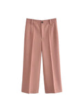 2023 Women Summer Wide Leg Pants Casual Solid High Waist Buttons Ankle-Length Pants Female Elegant Street Trousers-Outfit