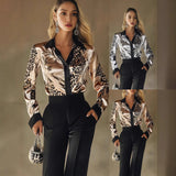 Large-Size Women's Fashion Leisure Daily Solid Color Buff Long-Sleeved Collar Collar