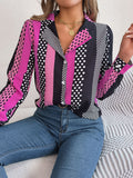 Shooting 2025 Spring And Summer Commuting Temperament Hit The Color Wave Point Suit Collar Long-Sleeved Shirt Women's