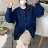 Woherb Autumn And Winter New Loose Casual Lazy Wind Sweater Coat Women's Large Size Round Collar Soft Waxy Knit Cardigan Jacket-Outfit