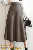 2023 Spring Faux Leather Maxi Skirts Elegant High Waisted Fashion Skirt A-line Chic Umbrella Skirts QT1367-Outfit