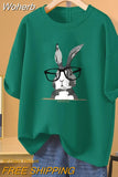 100% Cotton L-5XL Plus Size T Shirt Bunny Print O Neck Tshirt Short Sleeve Women Top Basic Summer Couple Solid T Shirts-Outfit
