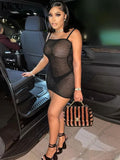 Kliou Grid Farbic Mini Dress Womer Summer Sexy Camis Bodycon Robe Solid Slim Party Club Attirewear Girl Go Out Charming