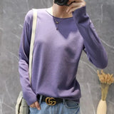 Women Sweaters White Long Sleeve O-neck Basic Pullovers Spring Autumn Solid Korean Sweater Bottoming Shirts V-neck