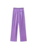 2023 Women Summer Satin Straight Pants Fashion Solid Elastic waist Female Elegant Street Pant Trousers Clothing-Outfit