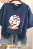 100% Cotton M-6XL T Shirt Japanese Cartoon Anime Tshirt Short Sleeve Women's Top Summer Couple V Neck Oversized T Shirts-Outfit