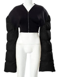 Puss Patchwork Women Crop Jacket Warmth Long Sleeve Zipper Parkas 2021 Winter Fashion Casual Wild Hot Streetwear